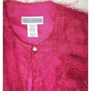 Vtg Jessica Howard Shag Fringe Cropped Jacket Womens Large Pink Textured EUC